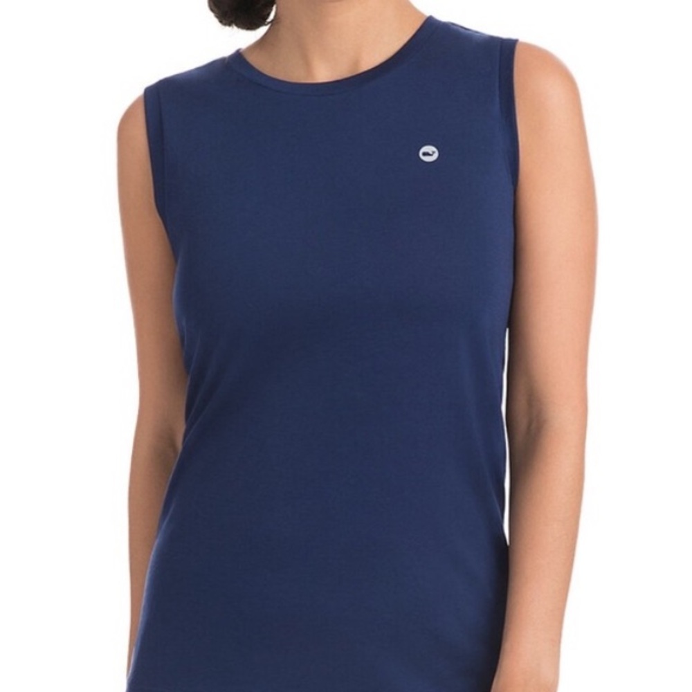 Vineyard Vines Navy Blue Performance Tank with Keyhole Back, EUC